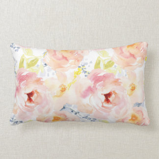 Coussin Rectangle Fleur d'aquarelle de rose de pivoine d'aquarelle