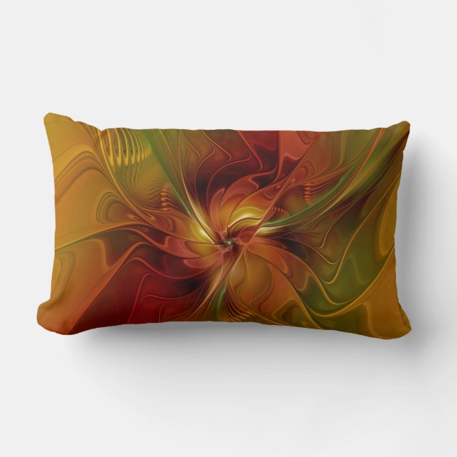 Coussin Rectangle Fleur d'art fractal abstraite rouge orange marron  (Recto)