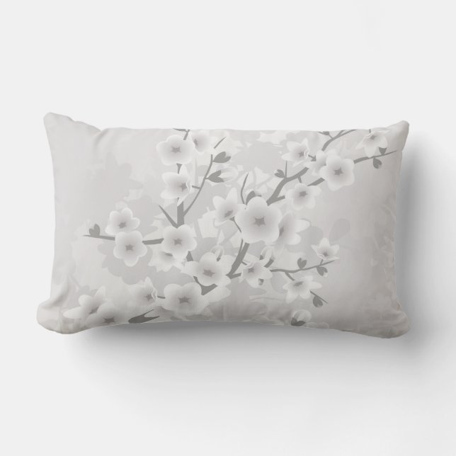 Coussin Rectangle Fleur de cerisier gris chaud (Recto)