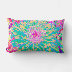 Coussin Rectangle Fleur de Dahlia Décorative Vert Turquoise et Rose
