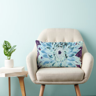 Coussin Rectangle Fleur de dahlia verte menthe et sarcelle