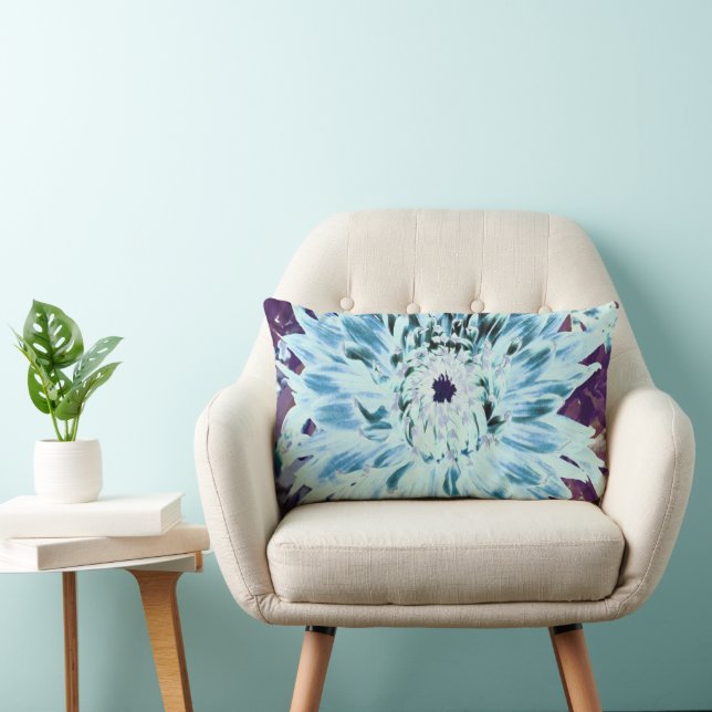 Coussin Rectangle Fleur de dahlia verte menthe et sarcelle (Chaise)