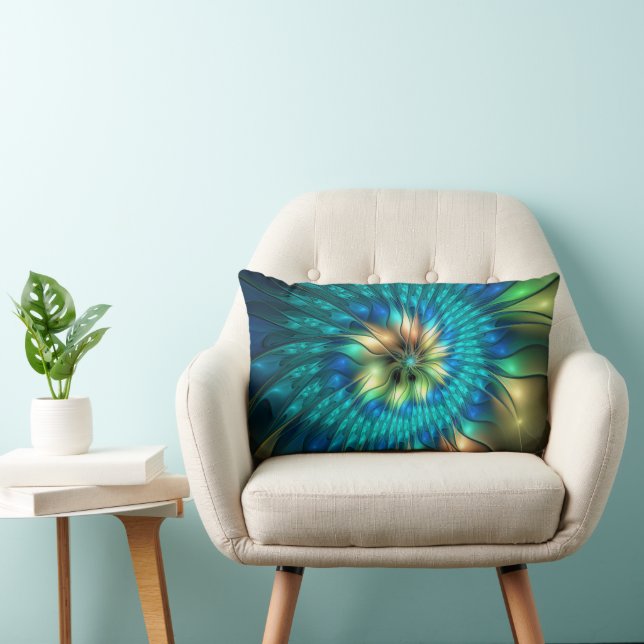 Coussin Rectangle Fleur de fantaisie lumineuse, fractale abstraite c (Chaise)