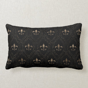 Coussin Rectangle Fleur de lis art motif noir et or