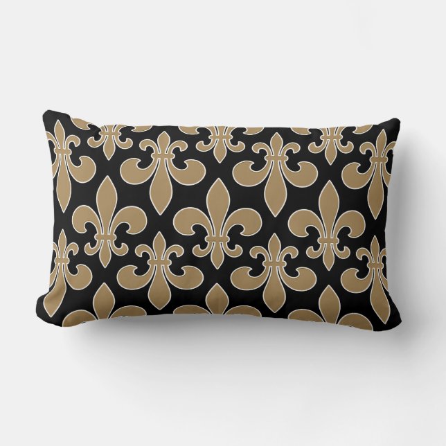 Coussin Rectangle Fleur de Lis Gold avec contour blanc et noir (Recto)