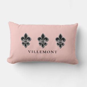 Coussin Rectangle Fleur De Lis Rose Noir Et Blanc