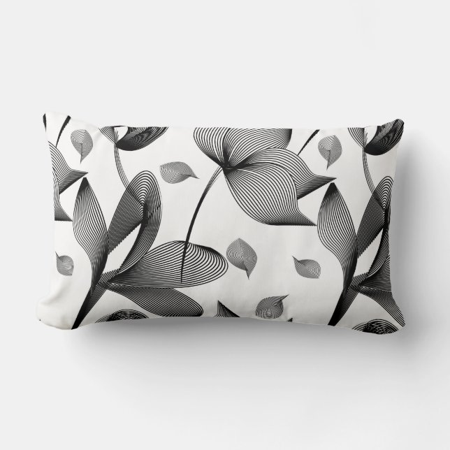 Coussin Rectangle Fleur de lys linéaires en motif noir et blanc (Recto)