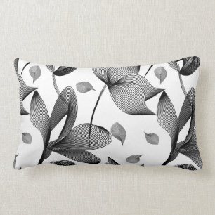 Coussin Rectangle Fleur de lys linéaires en motif noir et blanc