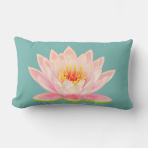 Coussin Rectangle Fleur de nénuphar rose sur sarcelle