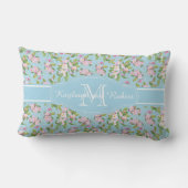 Coussin Rectangle Fleur de pomme rose Monogramme sur Motif bleu (Verso)