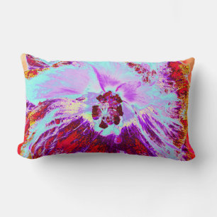Coussin Rectangle Fleur de Tilleul Tropical Abstrait Aqua et Hibiscu