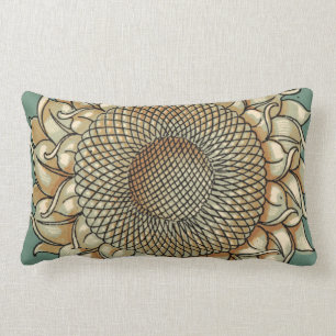 Coussin Rectangle Fleur de tournesol sur l'arrière - plan bleu-vert