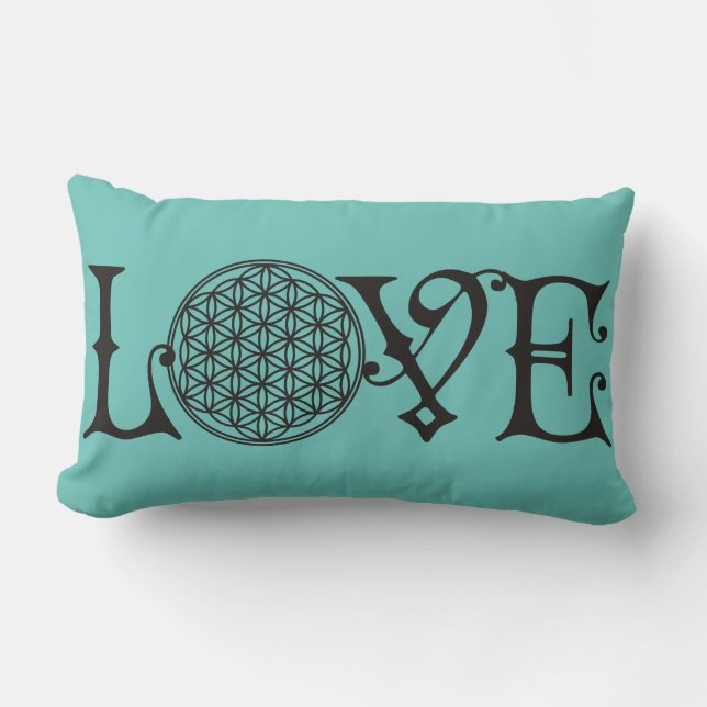 Coussin Rectangle Fleur de vie - LOVE lettrage tatouage noir (Recto)