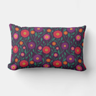 Coussin Rectangle Fleur de vigne du milieu du siècle Prune de guir