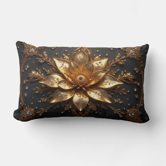 Coussin Rectangle Fleur d'Or Luxueuse (Recto)