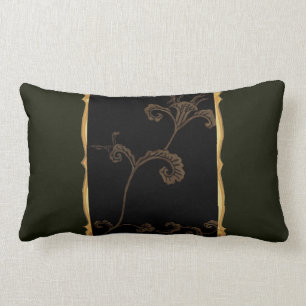 Coussin Rectangle Fleur d'or noir
