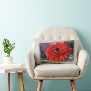 Coussin Rectangle Fleur d'orange vif