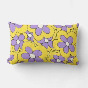Coussin Rectangle Fleur Jaune et Violet dessinée à la main