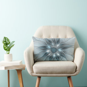 Coussin Rectangle Fleur joyeuse abstraite fleur bleue grise fractale