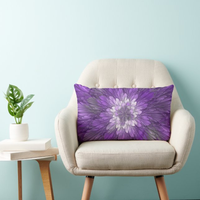 Coussin Rectangle Fleur psychédélique violette Abstraite Fractal Art (Chaise)