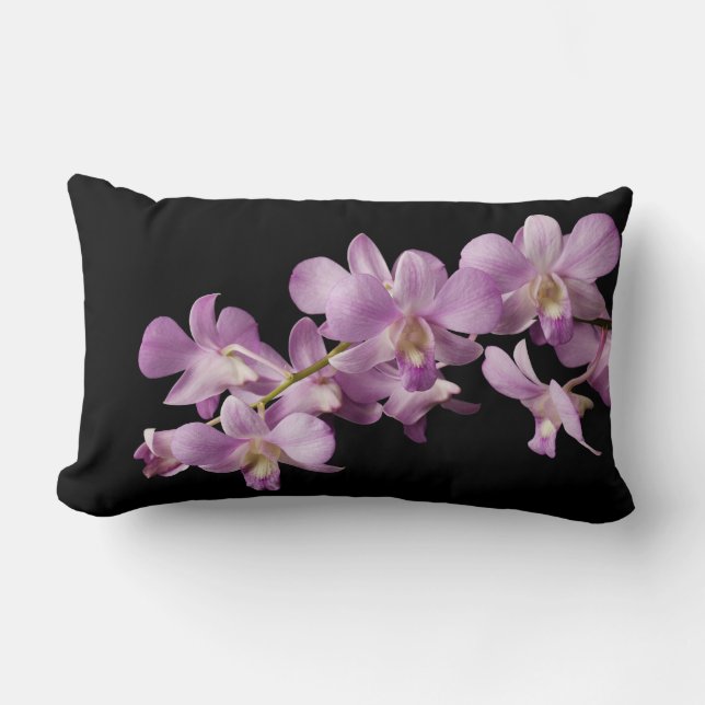 Coussin Rectangle Fleur rose d'orchidée de Dendrobium sur le noir - (Recto)