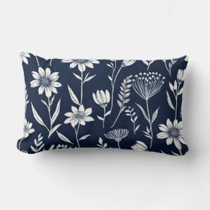 Coussin Rectangle fleur sauvage bleu et blanc - Style d'impression e