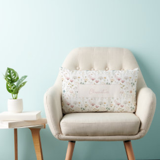 Coussin Rectangle Fleur Sauvage Botanique Nom Personnalisé Rose Pous