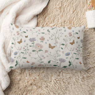 Coussin Rectangle Fleur Sauvage Élégante & Papillon Toile-De-Jouy