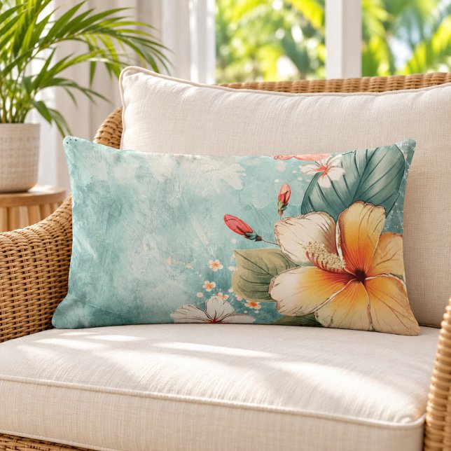 Coussin Rectangle Fleur Tropicale Bohème et Décontractée (Boho Breezy Tropical Flower Lumbar Pillow)