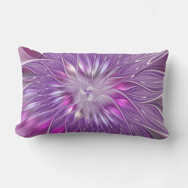 Coussin Rectangle Fleur violette rose Passion Abstrait Art fractal (Recto)