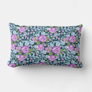 Coussin Rectangle Fleurs à motifs floraux en fleurs bleues violettes