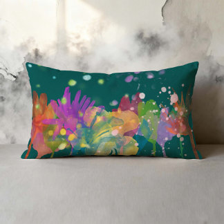Coussin Rectangle Fleurs aquarelles colorées sur fond vert