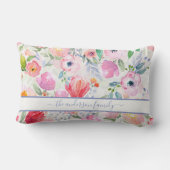 Coussin Rectangle Fleurs aquarelles roses écriture nom de famille (Verso)