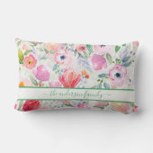 Coussin Rectangle Fleurs aquarelles roses écriture nom de famille (Verso)