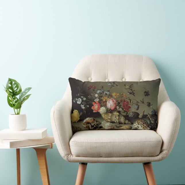 Coussin Rectangle Fleurs, coquillages et insectes Balthasar van der  (Chaise)