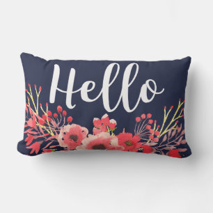 Coussin Rectangle Fleurs d'aquarelle rose tendance Hello Script