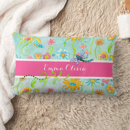 Coussin Rectangle Fleurs d'aquarelle Whimsical Papillon de libellule (Couverture)