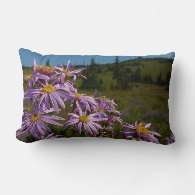 Coussin Rectangle Fleurs d'aster violet au Mont Rainier (Recto)