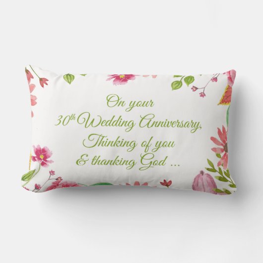 Coussin Rectangle Fleurs de 30e anniversaire de mariage religieux (Recto)