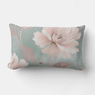 Coussin Rectangle Fleurs de cottage côtier rose et menthe
