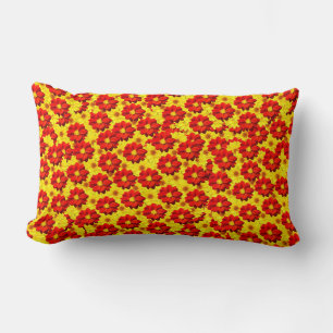 Coussin Rectangle Fleurs de dahlia rouges et jaunes