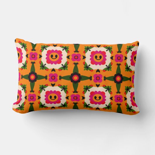 Coussin Rectangle Fleurs de dessin animé souriantes (Recto)