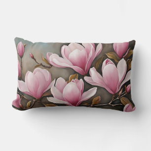 Coussin Rectangle Fleurs de Magnolia Rose en floraison