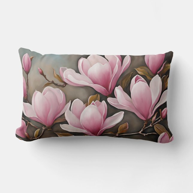 Coussin Rectangle Fleurs de Magnolia Rose en floraison (Recto)