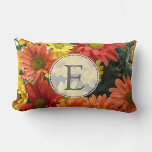 Coussin Rectangle Fleurs de marguerite d'automne colorées rouge, jau