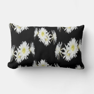 Coussin Rectangle Fleurs De Minuit : Fleurs De Cactus Blancs Sur Noi