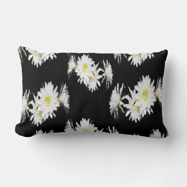 Coussin Rectangle Fleurs De Minuit : Fleurs De Cactus Blancs Sur Noi (Recto)