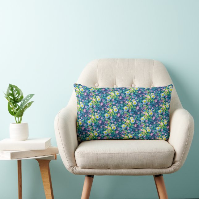 Coussin Rectangle Fleurs de nature numérique, bleu pâquerette (Chaise)