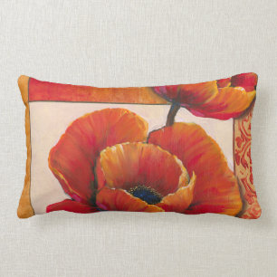 Coussin Rectangle Fleurs de pavot sur l'arrière - plan bronzage et