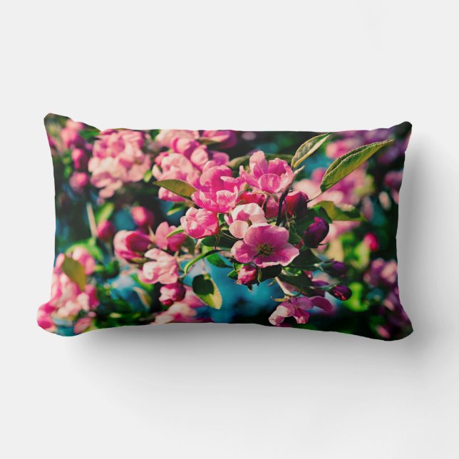 Coussin Rectangle Fleurs de pomme de crabe rose (Recto)